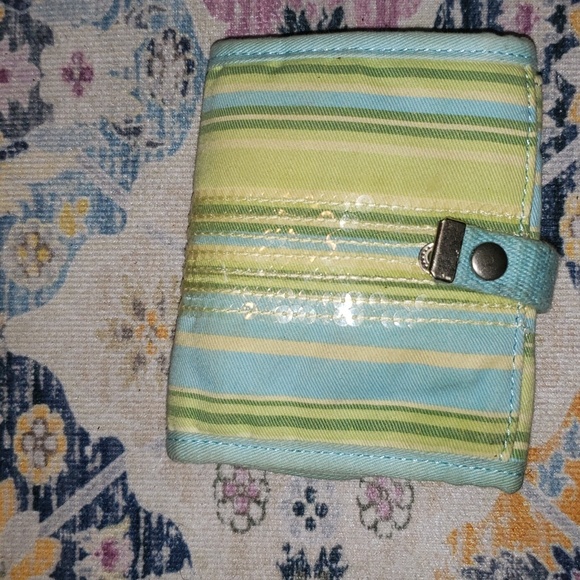 AMERICAN EAGLE BLUE GREEN AND YELLOW  WALLET WITH CLEAR GLITTER - Picture 2 of 5